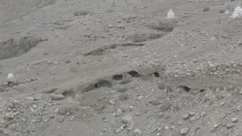 Drone Push In Over Rugged Eroded Rocky Surface of Ladakh Mountain Over the Stock-Footage 335746676