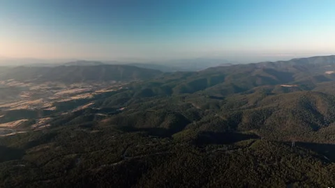 Drone push-in over Tara Mountain forested ridges at golden hour, Serbia Stock Footage 328128126