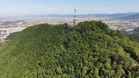 Drone Push In Shot of Panoramic Restaurant on Tampa Mountain Peak Video stock 345392275