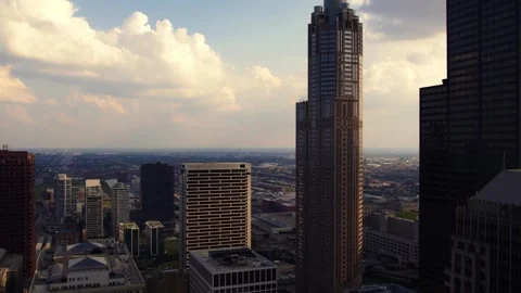 Drone Push Toward ATT Corporate Center, Chicago at Golden Hour Video stock 312801464