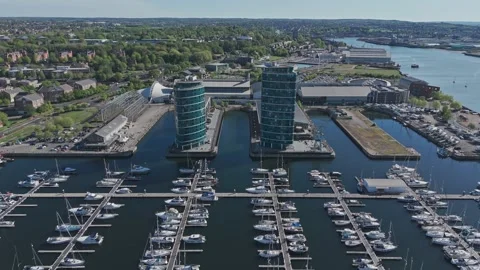 Drone push In towards Marina twin glass towers [4K] Stock Footage 335820192