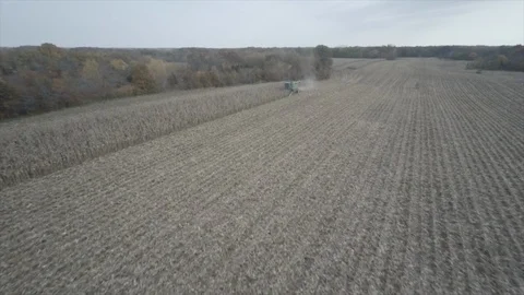 Drone Push In Tractor Harvesting Corn Video stock 92428348