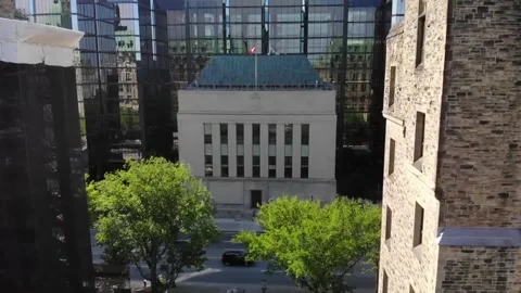 Drone pushes into Bank Of Canada building in summer- Ottawa, Canada Stock Footage