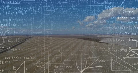 Drone pushing forward, chalk math overlay staying fixed, revealing curved track Stock Footage 329453705