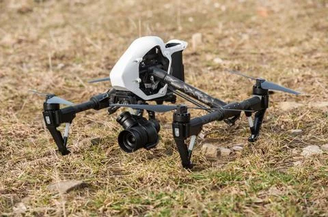 Drone quad copter on ground Stock Photos