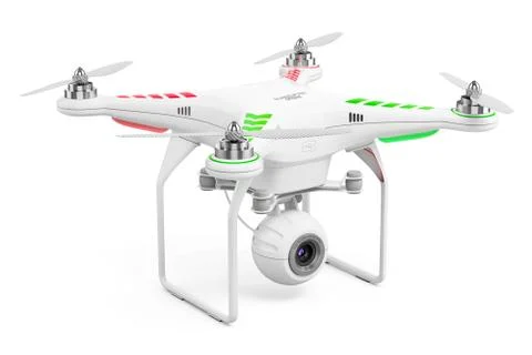 Drone quadcopter with 4k video camera isolated on white background. 3d render Stock Illustration