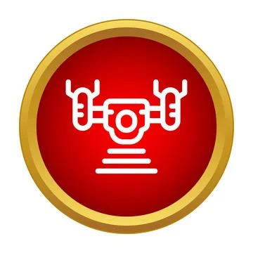 Drone quadcopter with camera flying, red alert circle Stock Illustration