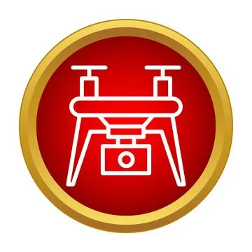 Drone quadcopter with camera icon in red circle 스톡 일러스트