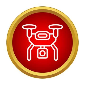 Drone quadcopter camera icon on red button Stock Illustration