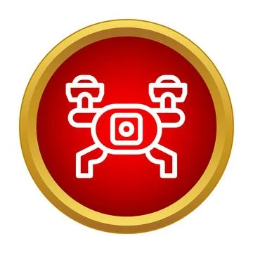 Drone quadcopter with camera icon in red circle 스톡 일러스트