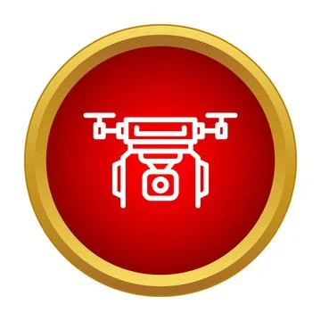 Drone quadcopter with camera icon on red circle Stockillustratie