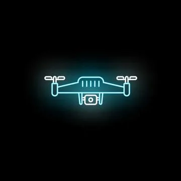 Drone quadcopter flying with camera neon glow Stock Illustration
