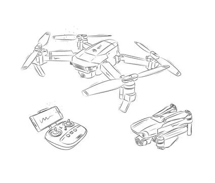 Drone quadcopter folded, unfolded and remote controller Stock Illustration
