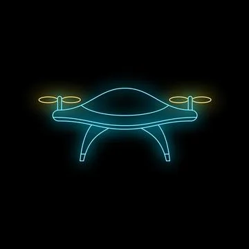 Drone quadcopter glowing with neon light on a dark background Stock Illustration