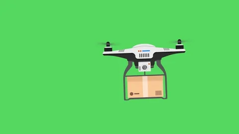 Drone Quadcopter on green screen, delivery Drone Flying with the background in G Video stock 128233793