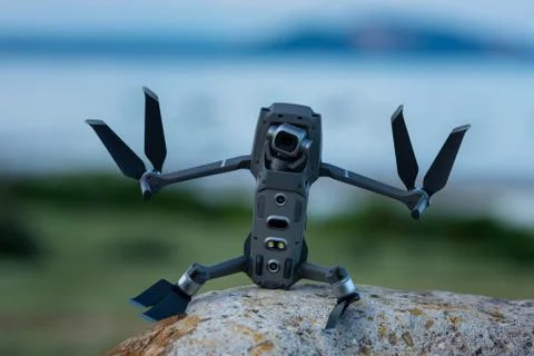 Drone quadcopter with high resolution digital camera looks like a funny robot Stock Photos