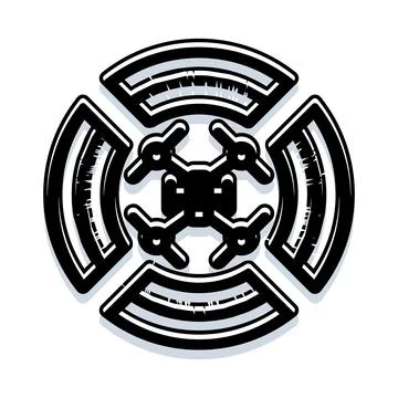 Drone quadcopter icon transmitting wireless signal Stock Illustration