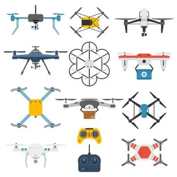 Drone quadcopter vector set Stock Illustration