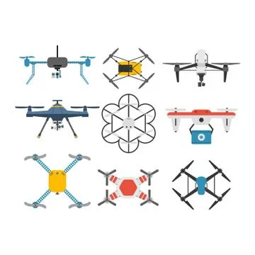 Drone quadcopter vector set Illustrazione stock