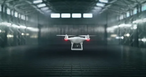 Drone quadrocopter with the camera takes off and flies in a circle, realistic 3D Stock Footage