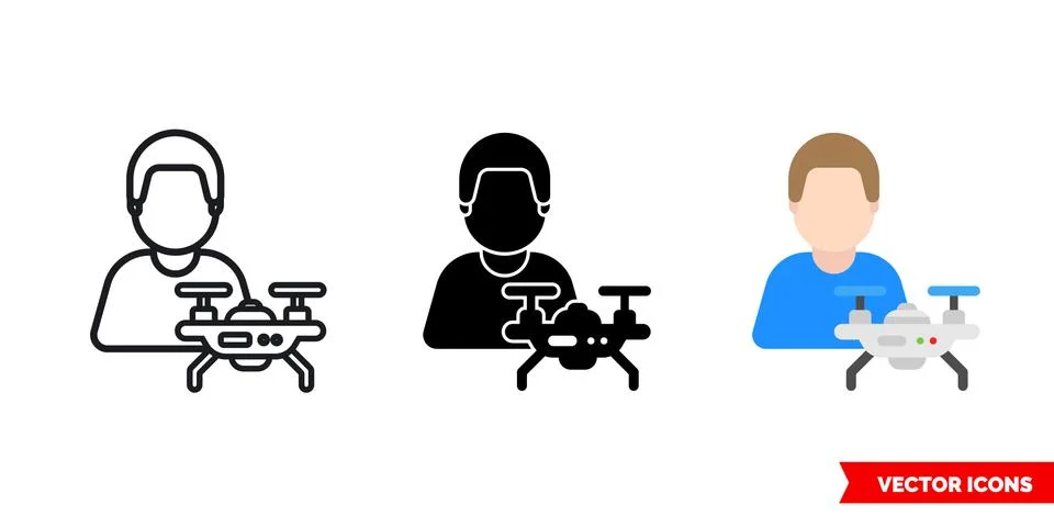 Drone quadrocopter operator icon of 3 types color, black and white, outline.  Stock Illustration