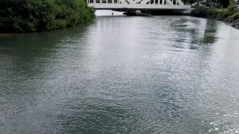 Drone rainbow bridge camera tilt up Stock Footage 170021815
