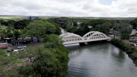 Drone rainbow bridge drone up camera tilt down with cars Stock Footage 170024560