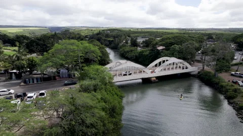 Drone rainbow bridge drone down camera tilt up Stock Footage 170021311