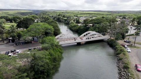 Drone rainbow bridge fly in camera tilt down Stock Footage 170028839