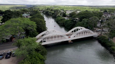 Drone rainbow bridge fly out and camera tilt up Stock Footage 170029714