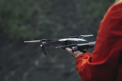 Drone ready to fly off a hand Stock Photos