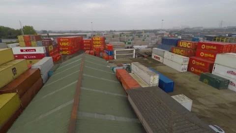 Drone Recording of container yard, Daytime, 4K/25F Stock Footage 172070024
