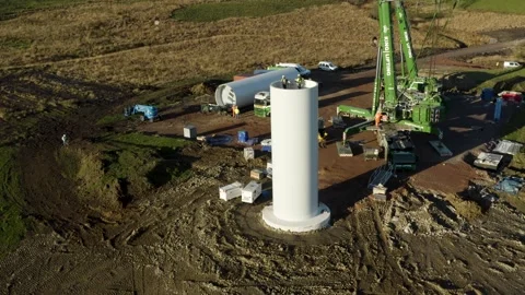 Drone Recording of a wind turbine construction, 4K Stock Footage 179315593