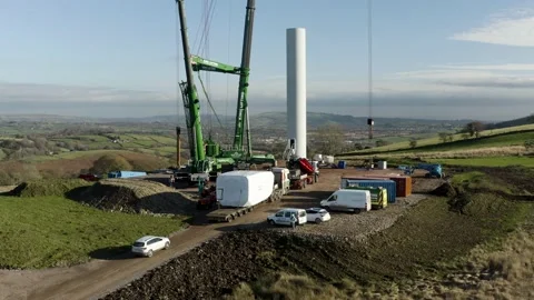 Drone Recording of a wind turbine construction, 4K Stock Footage 179323752