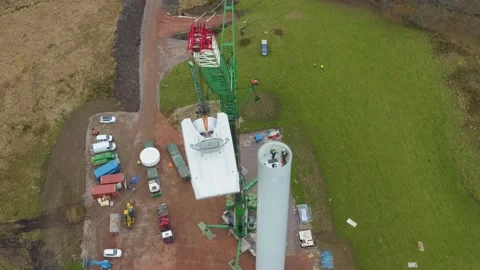 Drone Recording of Wind turbine construction, 4K Stock Footage 179341852