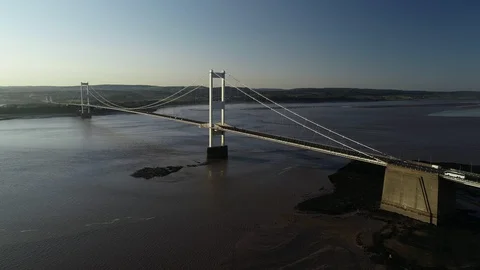 Drone remains static looking at Severn Bridge from 400ft. Stock Footage 89867410