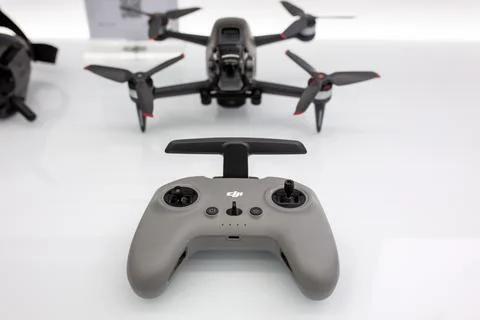 Drone remote control on display in DJI store. Minsk, Belarus - February, 2022 Stock Photos