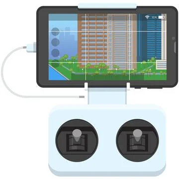 Drone remote control via smartphone vector on white Stock Illustration