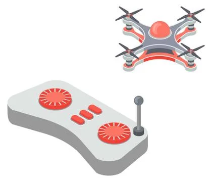 Drone with Remote Controller Buttons on Joystick Stock Illustration