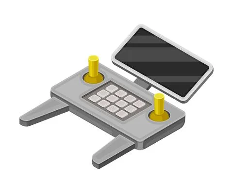 Drone Remote Controller or Control Panel with Stick, Display and Keypad Vector Stock Illustration