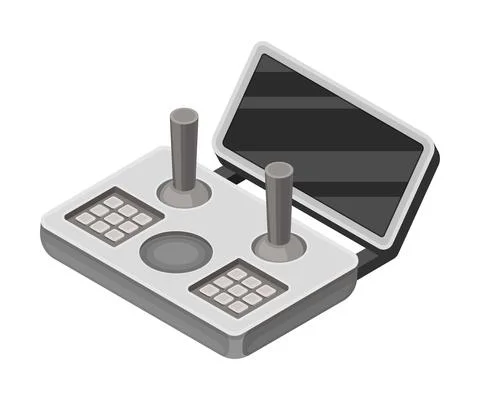 Drone Remote Controller or Control Panel with Stick, Display and Keypad Vector Stock Illustration