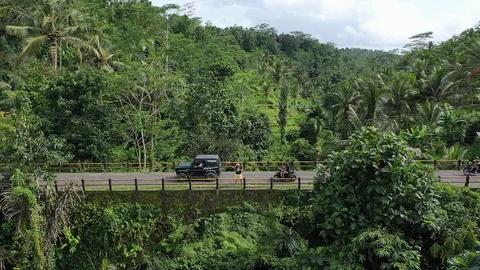 Drone removed from the man standing on the bridge Stock Footage 106339049