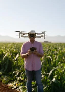 Drone represents the head and eye of an engineer. Drone focused on the fore.. Stock Photos