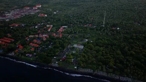 Drone Reveal of Mount Agung Volcano over Tulamben Stock Footage 336100871