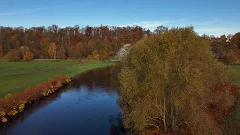 Drone Reveal of River and Mountain Landscape Stock Footage 321292494