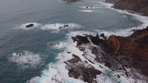 Drone reveal of Roque de Tierra and Roque de Fuera, Anaga, Tenerife Stock Footage 346883479