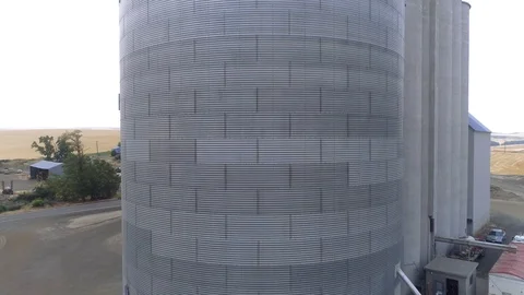 Drone reveal shot of grain elevator Stock Footage 98313615
