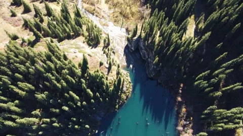 Drone Reveal From Sunken Forest To River Delta. Kazakhstan, Lake Kaindy Stock Footage 332943629
