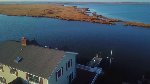 Drone Reverse Fly Over Beautiful Beach House Long Island Gilgo Beach Stock Footage 150585494