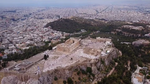 The drone revolves around the Acropolis of Athens, aerial Video stock 91770993